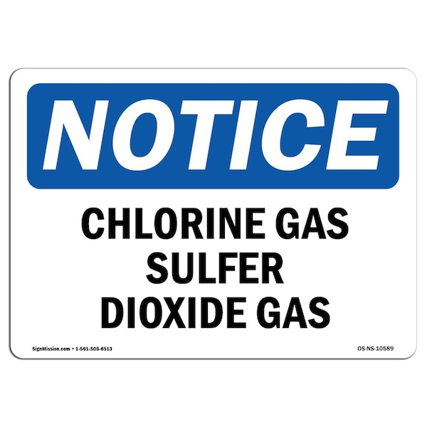 OSHA Notice Sign, 3.5" Height, 5" Width, Chlorine Gas Sulfur Dioxide Gas Sign, Landscape, 10PK